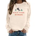 thumbnail image 1 of Wang6 Womens Plus Size Graphic Sweatshirts"Hold Your Horses"Letter Printed Long Sleeve Pullovers Causal Fall Crew Neck Tops Loose Fit Tshirts Beige M, 1 of 5