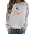 thumbnail image 1 of Wang6 Womens Plus Size Graphic Sweatshirts"Hold Your Horses"Letter Printed Long Sleeve Pullovers Causal Fall Crew Neck Tops Loose Fit Tshirts Grey L, 1 of 5