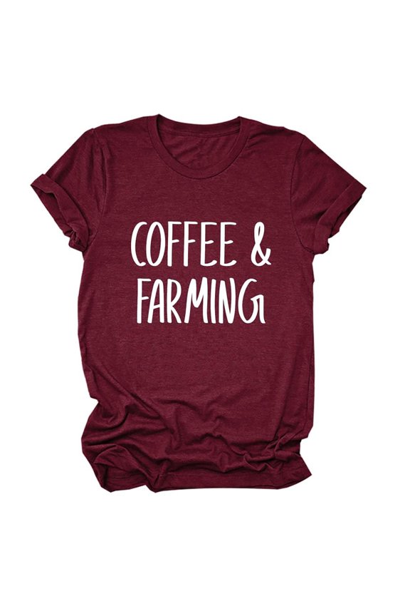 Womens Plus Size Graphic T Shirts Trendy Summer Short Sleeve Loose Tops Ladies Causal Coffee Far Ming Letter Printed Tees Shirts 0624liWine XL