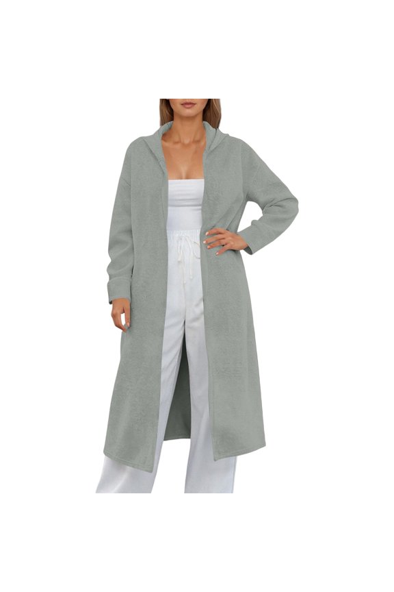 Womens Plus Size Hooded Cardigan Black Long Sleeve Long Knit Coat Jacket Lightweight Hoodies Loose Fit Fall Long Outwear Tops GY2 S