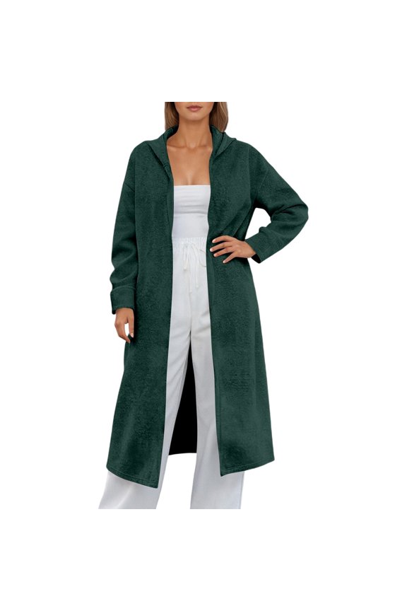 Womens Plus Size Hooded Cardigan Black Long Sleeve Long Knit Coat Jacket Lightweight Hoodies Loose Fit Fall Long Outwear Tops Green S