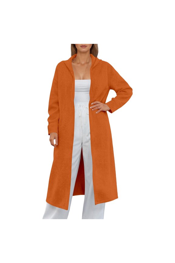 Womens Plus Size Hooded Cardigan Black Long Sleeve Long Knit Coat Jacket Lightweight Hoodies Loose Fit Fall Long Outwear Tops RD1 L