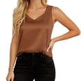 thumbnail image 1 of Wang6 Womens Plus Size Satin Tank Tops Trendy Sleeveless Loose V Neck T shirts Causal Summer Solid Tees Tops Coffee XXXL, 1 of 4