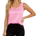 thumbnail image 1 of Wang6 Womens Plus Size Satin Tank Tops Trendy Sleeveless Loose V Neck T shirts Causal Summer Solid Tees Tops Pink XXL, 1 of 4