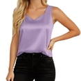 thumbnail image 1 of Wang6 Womens Plus Size Satin Tank Tops Trendy Sleeveless Loose V Neck T shirts Causal Summer Solid Tees Tops Purple M, 1 of 4