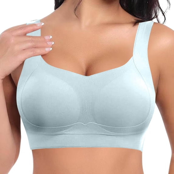 Wang6 Womens Plus Size Seamless Wireless Minimizer Bras Push up Padded Workout Bras Full Coverage Large Bust Bra Square Neck T Shirt Bralettes Light Blue XL