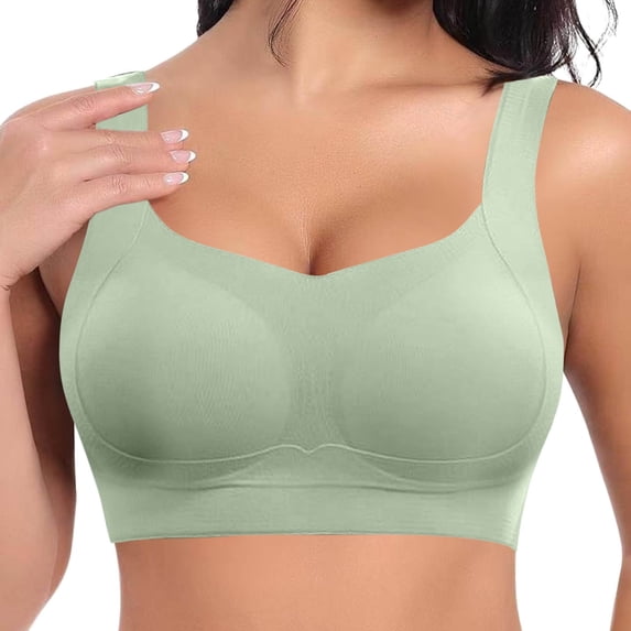 Wang6 Womens Plus Size Seamless Wireless Minimizer Bras Push up Padded Workout Bras Full Coverage Large Bust Bra Square Neck T Shirt Bralettes Light Green M