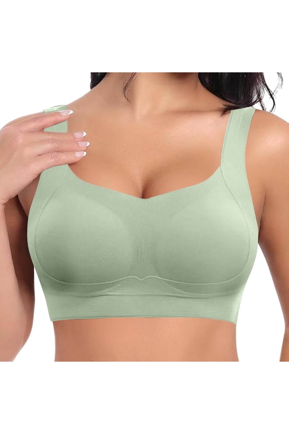 Womens Plus Size Seamless Wireless Minimizer Bras Push up Padded Workout Bras Full Coverage Large Bust Bra Square Neck T Shirt Bralettes Light Green XXL