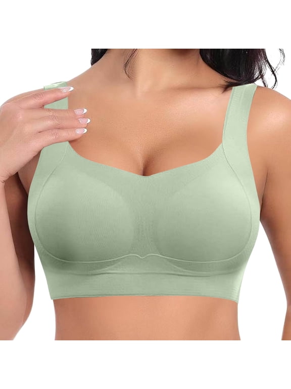 Womens Plus Size Seamless Wireless Minimizer Bras Push up Padded Workout Bras Full Coverage Large Bust Bra Square Neck T Shirt Bralettes Light Green XXL