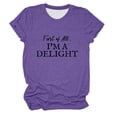 thumbnail image 1 of Wang6 Womens Plus Size Short Sleeve T-Shirts Summer First of All I'm a Delight Letter Printed Tops Causal Trendy Loose Fit Going out Tees Shirts 0520liPurple XL, 1 of 2