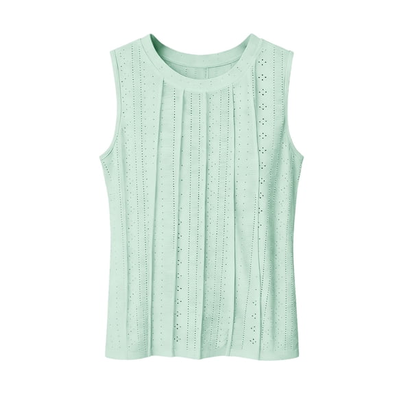 Wang6 Womens Plus Size Tank Tops Causal Sleeveless Pleated T Shirts Summer Solid Loose Fit Hollow Tops Light Green XXL