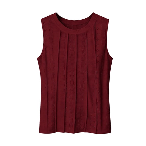 Wang6 Womens Plus Size Tank Tops Causal Sleeveless Pleated T Shirts Summer Solid Loose Fit Hollow Tops XL