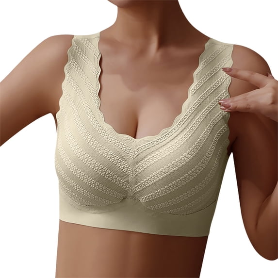 Wang6 Womens Plus Size Wireless Sports Bras Seamless Lace Trim Ribbed Everyday Bras Running Gym Yoga Bralettes T Shirt Bra Light Green XXL