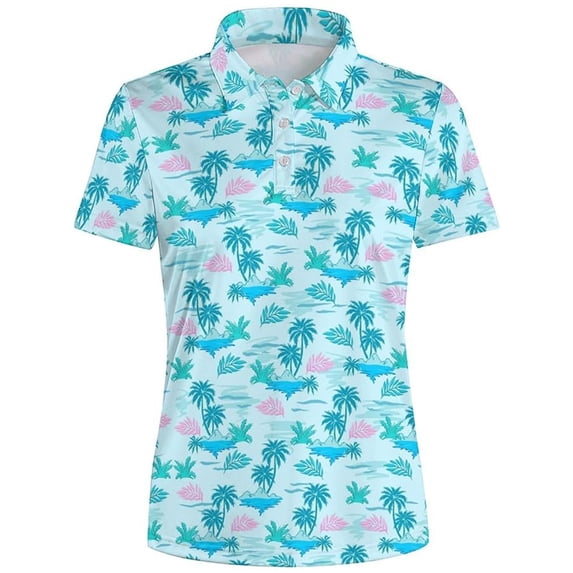 Wang6 Womens Plus Sze Polo Shirts Short Sleeve Upf 50+ Sun Protection Golf Shirts Summer Floral Printed Button up Tops T Shirts 0629LiLight Blue XXXL