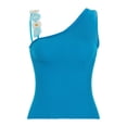 thumbnail image 1 of Wang6 Womens Ribbed Tank Tops Summer One Shoulders Sleeveless Shirts Causal Slim Fit One Strap T Shirts Tees 0702Blue One Size, 1 of 2