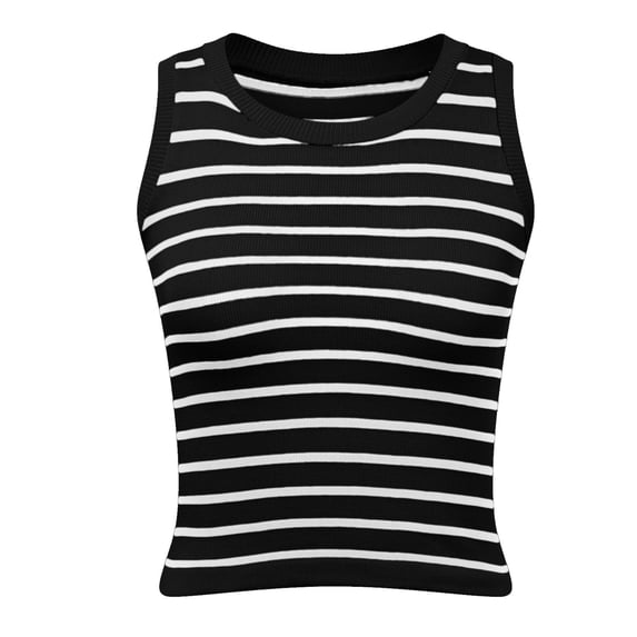 Wang6 Womens Ribbed Turtleneck Tank Tops Trendy Sleeveless Knit Tshirts Causal Striped Printed Going out Tops Tees Black One Size