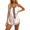 thumbnail image 1 of Wang6 Womens Satin Silk Cami Pajama Sets 2 Piece Pjs Set Soft Spaghetti Strap Tank Top Shorts Camisole V Neck Leopard Printed Lounge Sleepwear Sets White XL, 1 of 4