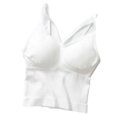 thumbnail image 1 of Wang6 Womens Seamless Camisole with Built in Bra Trendy Ribbed Spaghetti Strap Tank Tops Soft Stretchy Basic V Neck Cami Shirts Summer Tops White One Size, 1 of 3