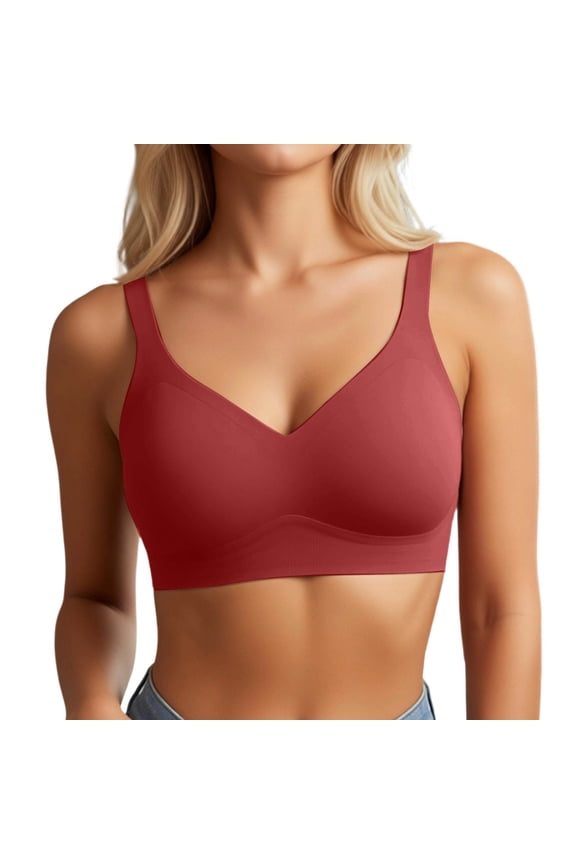 Womens Seamless Wireless Sports Bras Plus Size Push up Padded Workout Bras Full Coverage Running Yoga Gym Bralettes T Shirt Bra Red XXL