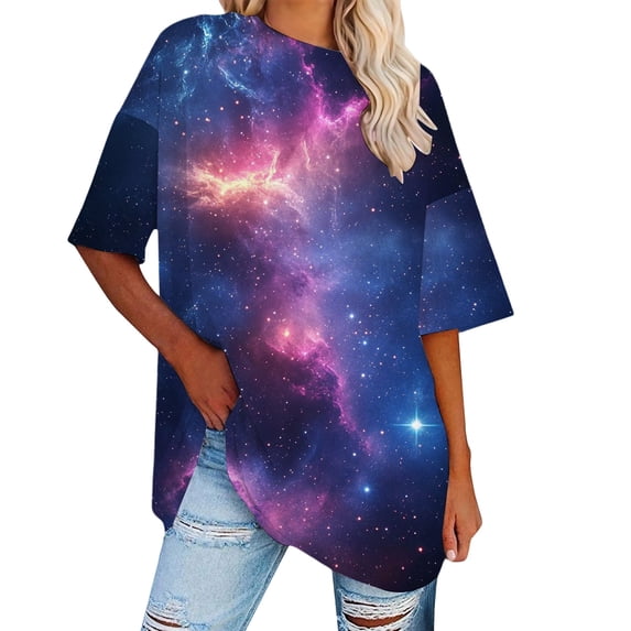 Wang6 Womens Short Sleeve Graphic Tshirts Shirts Trendy Plus Size Tie Dye Printed Long Tops Causal Crew Neck Loose Fit Tees Black2 XXL