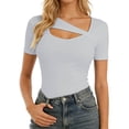 thumbnail image 1 of Wang6 Womens Short Sleeve T Shirts Casual Hollow out Solid Tees Summer Crew Neck Slim Fit Tops Light Gray S, 1 of 6
