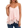 thumbnail image 1 of Wang6 Womens Spaghetti Strap Camisole Trendy Sleeveless Loose Tank Tops Summer Ruffle Hem Double Layer Going out Cami Tops Tees Shirts 0511liPink S, 1 of 7