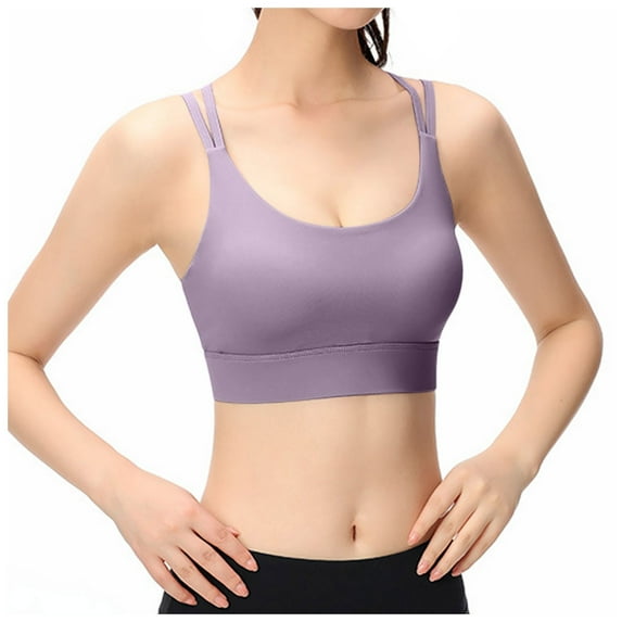Wang6 Womens Spaghetti Strap Cropped Camisole Wireless Workout Sports Bras Seamless Padded Longline Bras Racerback Yoga Fitness Gym Tops Purple L