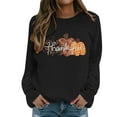 thumbnail image 1 of Wang6 Womens Thanksgiving Graphic Sweatshirts Trendy Thankful Letter Printed Long Sleeve Crew Neck Pullovers Comfy Fall Loose Fit Solid Tshirts Tops Black XL, 1 of 4