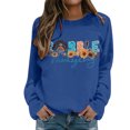 thumbnail image 1 of Wang6 Womens Thanksgiving Sweatshirts White "Gobble"Long Sleeve Crew Neck Pullovers Comfy Fall Loose Fit Solid Tshirts Tops Blue M, 1 of 4