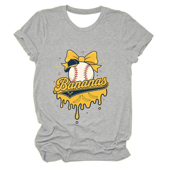 Wang6 Womens Trendy Plus Size Graphic T Shirts Summer Short Sleeve Loose Tops Causal Baseball Bananas Printed Crew Neck Tees 0624liGrey XXL