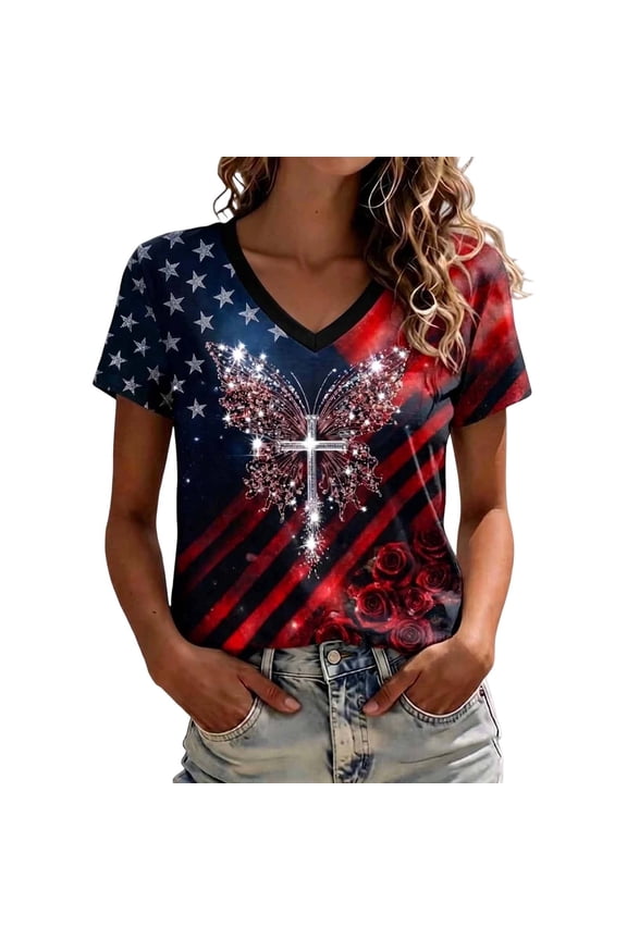Womens USA Anniversary 250th V Neck Tshirts Plus Size Causal 1776-2026 Printed Tops Summer 4th of July Independence Day Graphic Tees 0527liRed1 XXXXXL