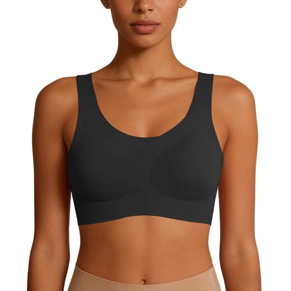 Wang6 Womens Wireless Seamless Minimizer Bras No Underwire Push up Sports Bras Crew Neck Comfort Bralettes T Shirt Bra Black M