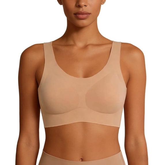 Wang6 Womens Wireless Seamless Minimizer Bras No Underwire Push up Sports Bras Crew Neck Comfort Bralettes T Shirt Bra Khaki M