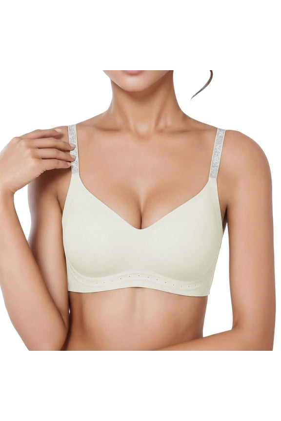 Womens Wireless Tshirts Bras Seamless No Underwire Push up Minimizer Bras Full Coverage Padded Bralettes Soft Spaghetti Strap Everyday Bra White XXL