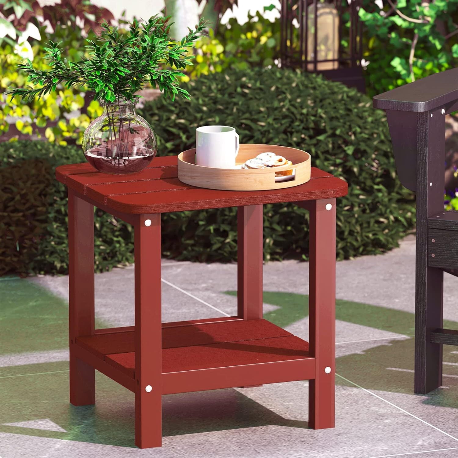 WangSiDun 17.7" Adirondack Side Table, Plastic Outdoor End Tables with 2 Layer Storage, Coffee