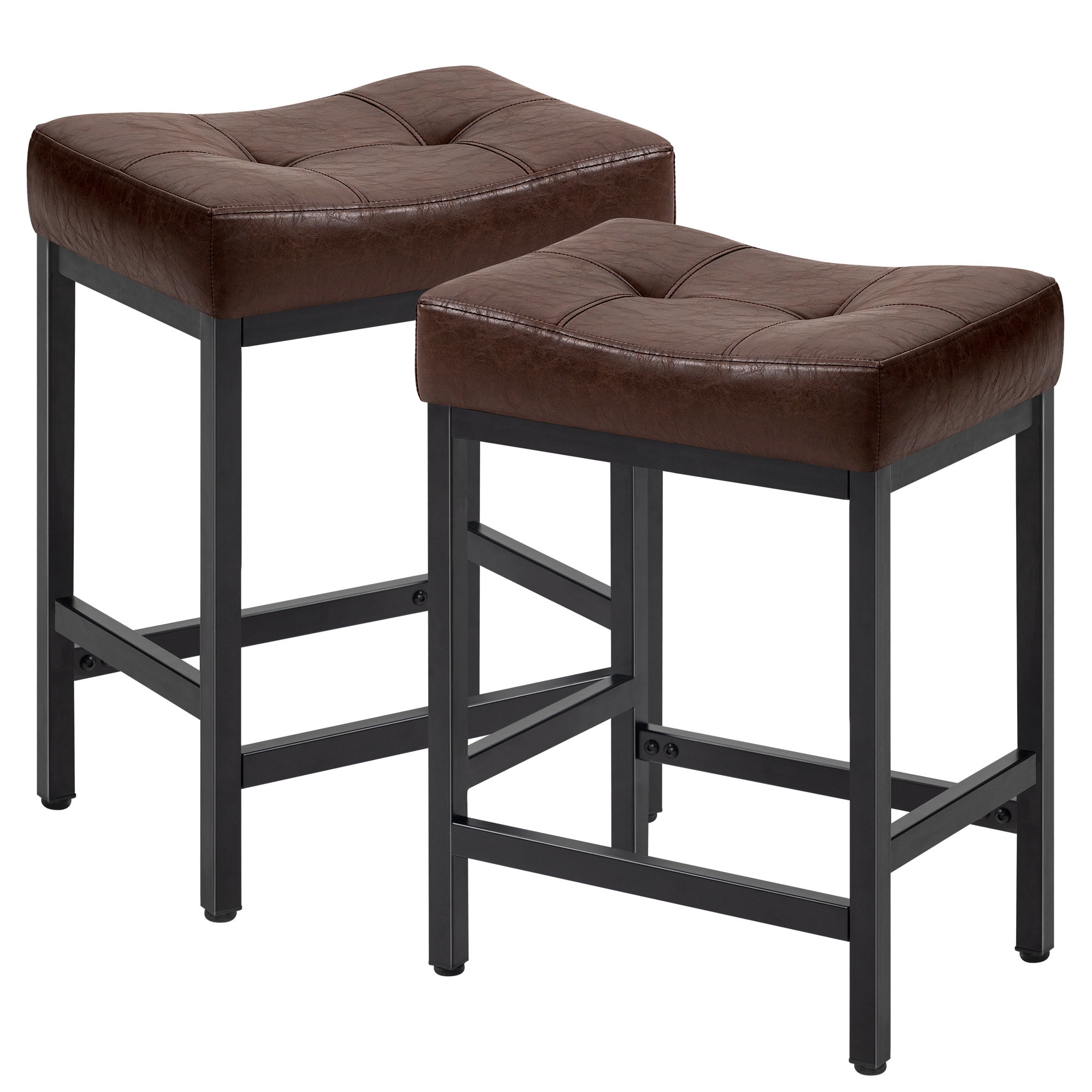 WangSiDun 24'' Backless Bar Stools Set of 2, Faux Leather Counter