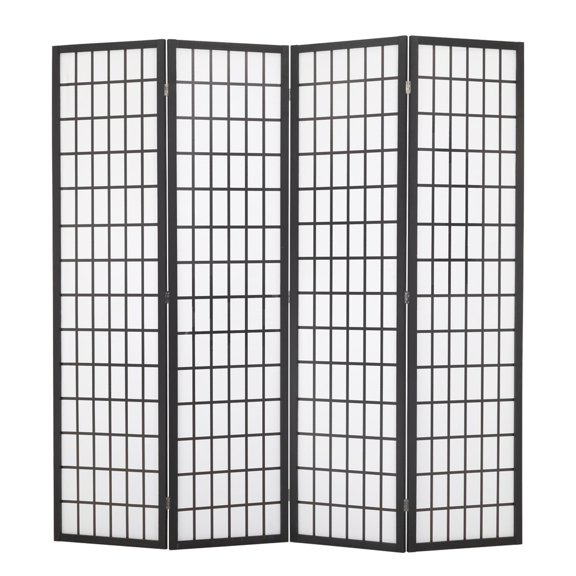 Wangbujianwang 4-Panel Oriental Shoji Screen, 6Ft Folding Privacy Room Divider Wall, White, Traditional Japanese Style Room Separator