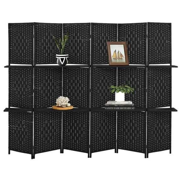 Wangbujianwang 6-Panel Wooden Room Divider, Folding Portable Partition Screen, Black, Decorative Privacy Screen for Home and Office