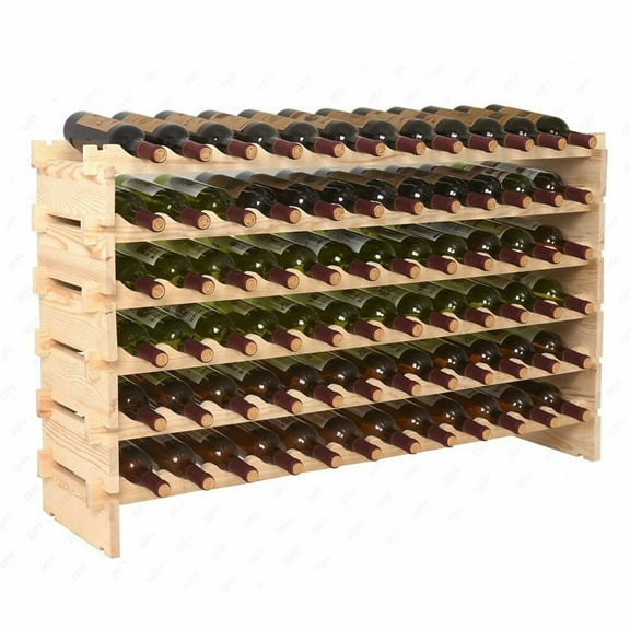 Wangbujianwang 72 Bottles Stackable Modular Wine Rack, Freestanding Wine Bottle Holder 6-Tier Wine Holder Display Shelves for Kitchen, Cellar or Basement, Thick Wood Wobble-Free