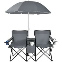 Wangbujianwang  Double Camping Chair with Umbrella, Folding Loveseat Chairs w/Canopy Shade, Carrying Bag, Table, Cup Holder, Portable Beach Chairs Outdo,Gray
