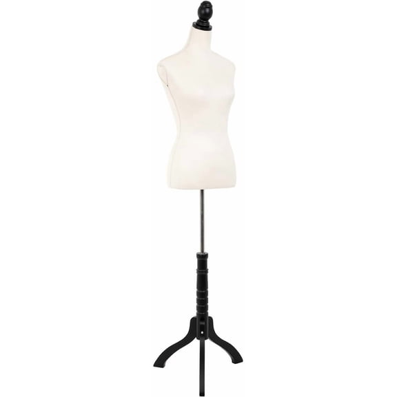 Wangbujianwang Female Mannequin Torso Dress Form with Adjustable Tripod Wood Base, 59-67", Beige, Sewing Dummy for Tailoring