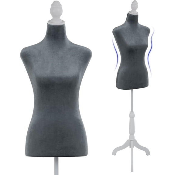 Wangbujianwang Manikin 60”-67”Height Adjustable Female Dress Model Display Torso Body Tripod Stand Clothing Forms,Grey