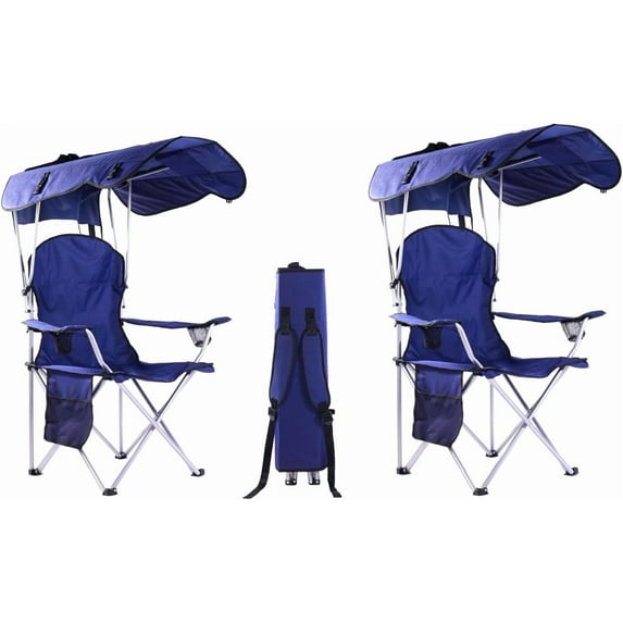Wangbujianwang Portable Folding Camping Chairs with Canopy Shade, Beach Chair for Adults, Durable Weather Resistant 600D Oxford Cloth, Camping Chair with Canopy for Outdoors,Navy Blue,set of 2