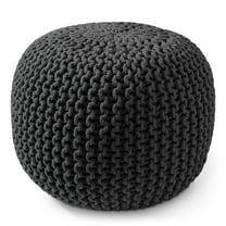 Wangbujianwang Round Pouf Ottoman,Black - 20" Diameter x 14.5" High Cotton Knit Foot Stool - Boho Floor Pouffe for Living Room, Bedroom, Home Office