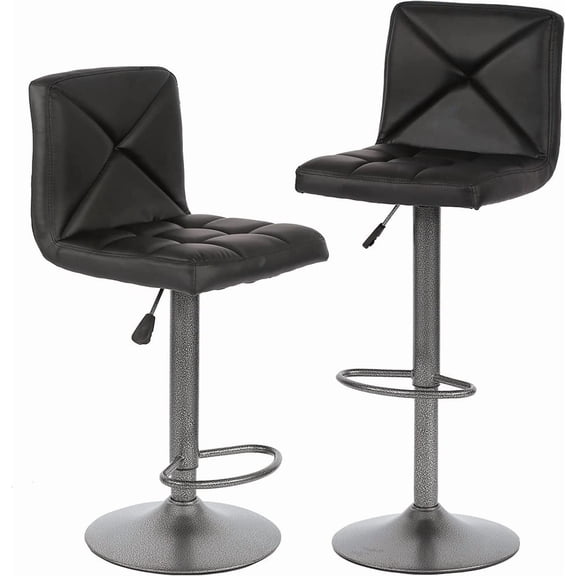 Wangbujianwang Set of 2 Bar Stools, Counter Height Swivel Stool PU Leather Modern Stools, Black, Adjustable Height for Kitchen Island