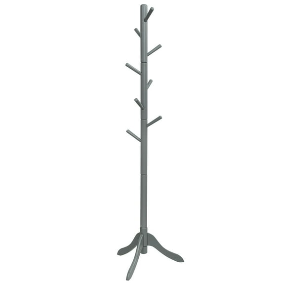 Wangbujianwang Solid Wood Coat Rack, Free Standing Tree-Shaped Coat Rack with 8 Hooks, 3 Height Options, for Clothes, Hats, Bags, Living Room, Bedroom, Home Office,Grey