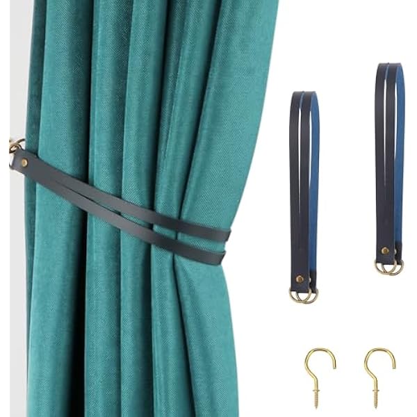 Leather Curtain Tiebacks - 2 Pack Vintage Style Curtain Holdbacks, Imitation Leather With Hooks, 50x2cm