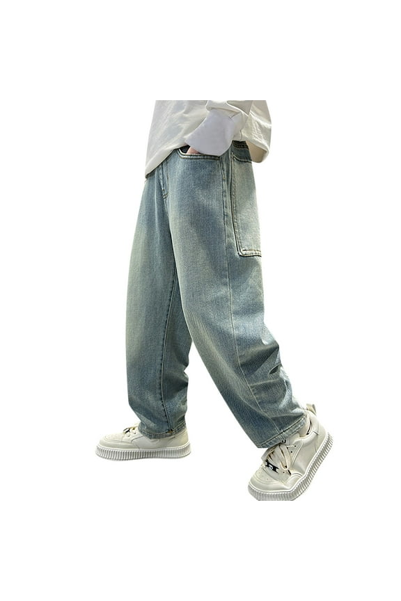 Boys' Pants Baby Boy 12-18 Months Boys' Loose Fit Jeans Oversized Straight Leg Denim Overalls Wide Leg Baggy Pants For Big Boys Spring Casual Wear