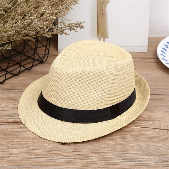 Wangkekeji Children Kids Summer Beach Straw Hat Jazz Panama Fedora Hat Cap Baby Book Boy