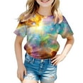 thumbnail image 1 of Wangkekeji Galaxy Shirt Girl's Short Sleeve Crew Neck Fancy T Shirt Top Teenager Girls 3D Print Glitter Tops For Carnival Big Girls Clothes Size 16, 1 of 4
